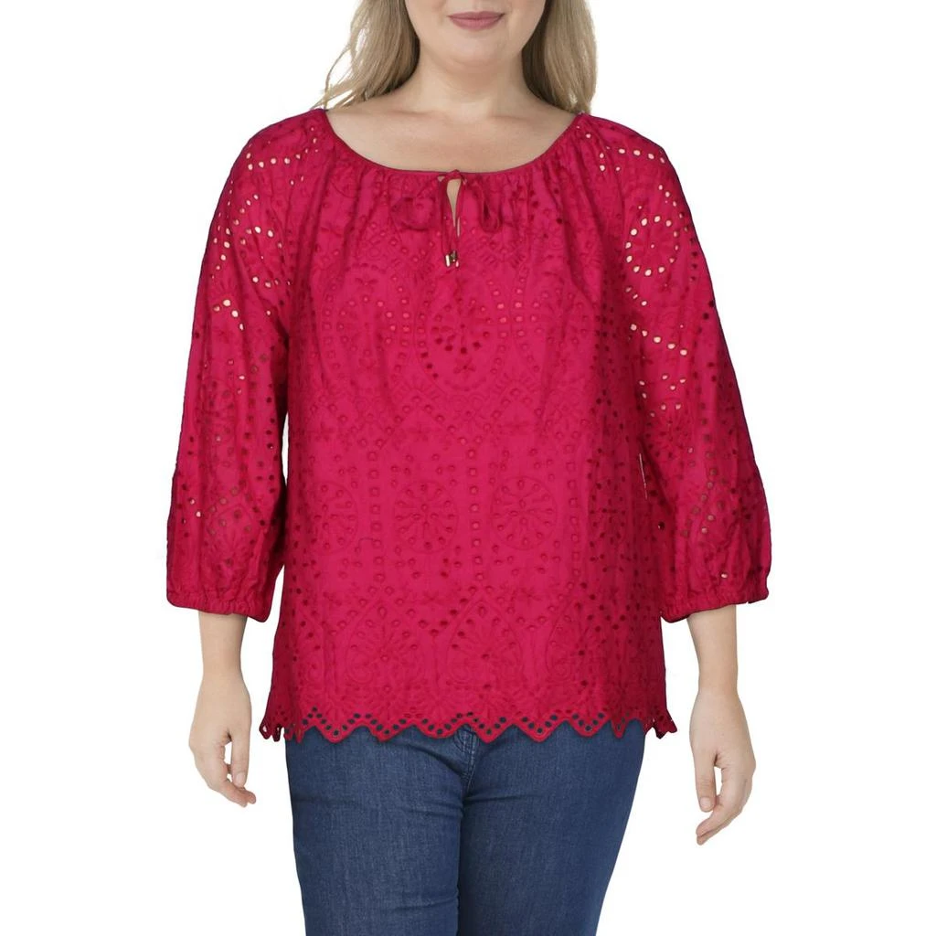 商品Ralph Lauren|Lauren Ralph Lauren Womens Frynna Cotton Eyelet Blouse,价格¥389,第1张图片