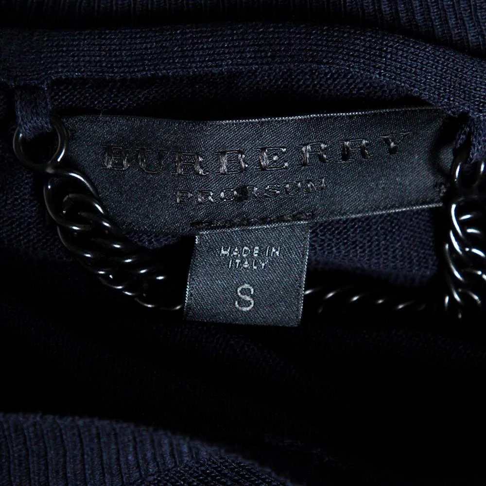 Burberry Prorsum Navy Blue Silk & Cotton Knit Studded Top S 商品