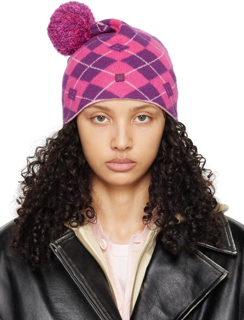 商品Acne Studios|Pink & Purple Argyle Jacquard Beanie,价格¥1417,第1张图片