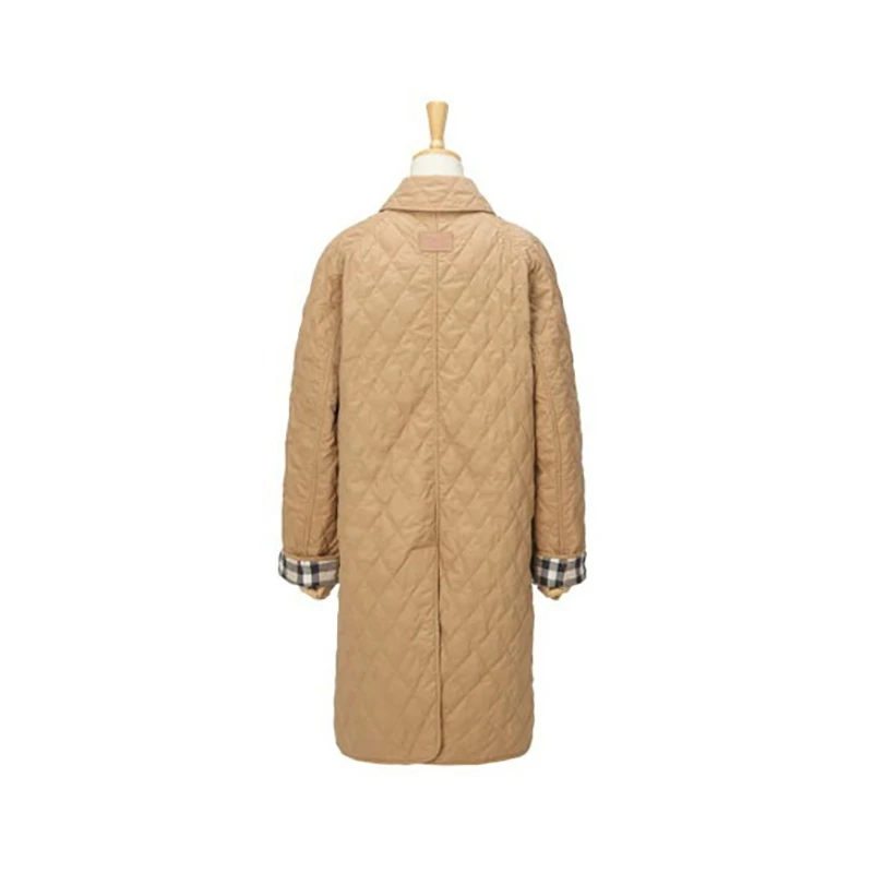 BURBERRY/博柏利 女士驼色聚酮格纹印双排扣长款棉服80530431 商品