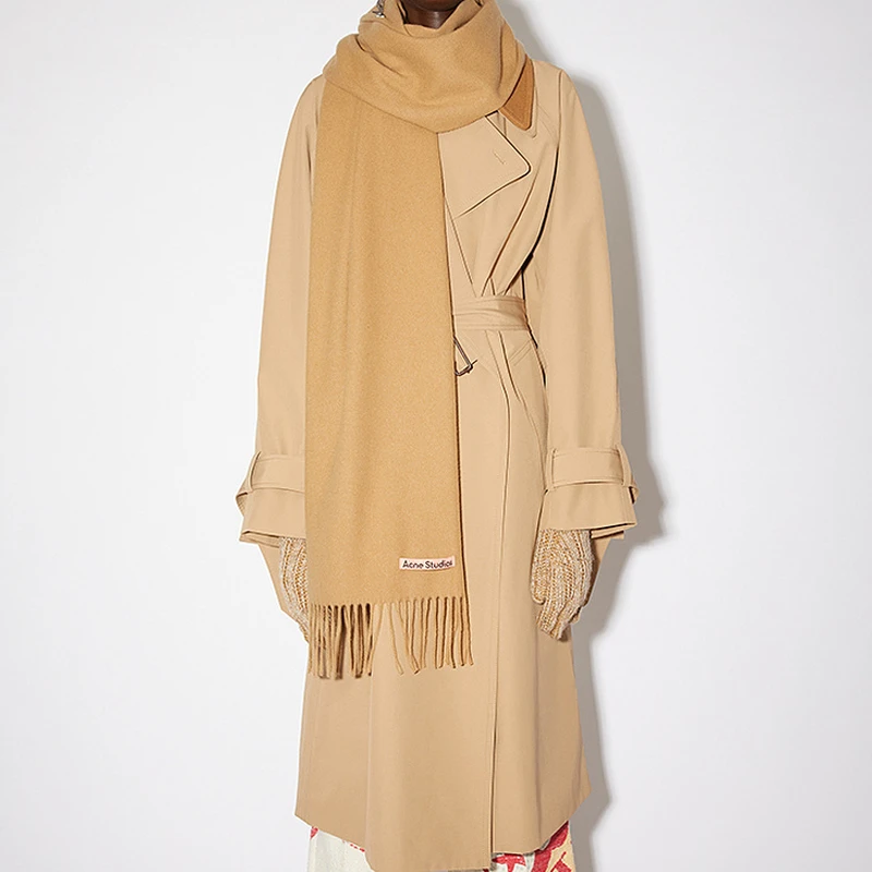 商品[国内直发] Acne Studios|流苏羊绒围巾披肩 深驼色 男女同款,价格¥1476,第3张图片详细描述