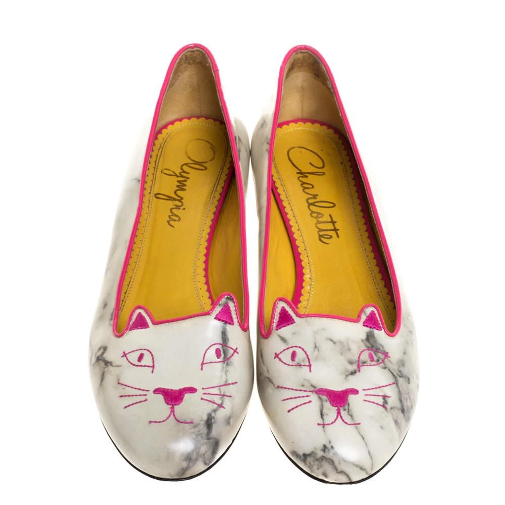 商品[二手商品] Charlotte Olympia|Charlotte Olympia Light Grey/Pink Marble Leather Kitty Flats Size 41,价格¥1377,第3张图片详细描述