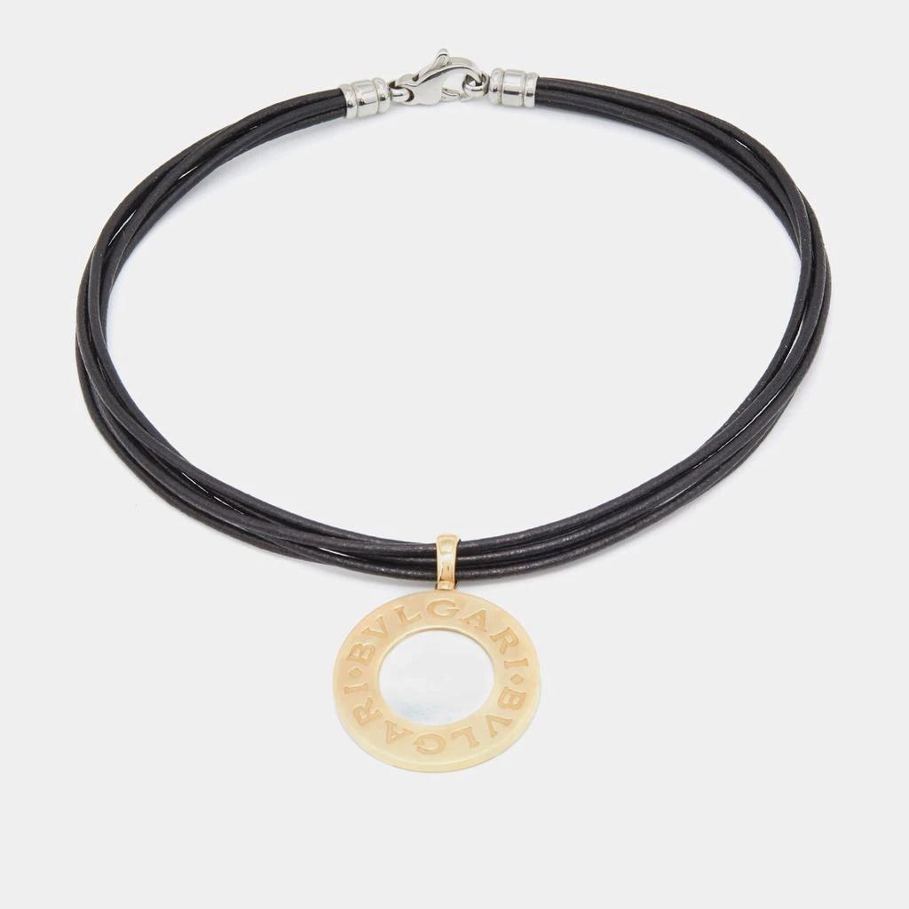 商品[二手商品] BVLGARI|Bvlgari Bvlgari Onyx Mother of Pearl Stainless Steel 18k Yellow Gold Black Leather Cord Pendant Necklace,价格¥11090,第1张图片