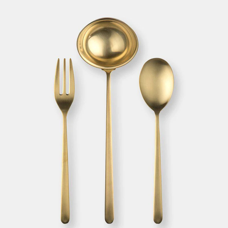 商品Mepra|3 Pcs Serving Set (Fork Spoon and Ladle) LINEA ICE ORO,价格¥2475,第1张图片