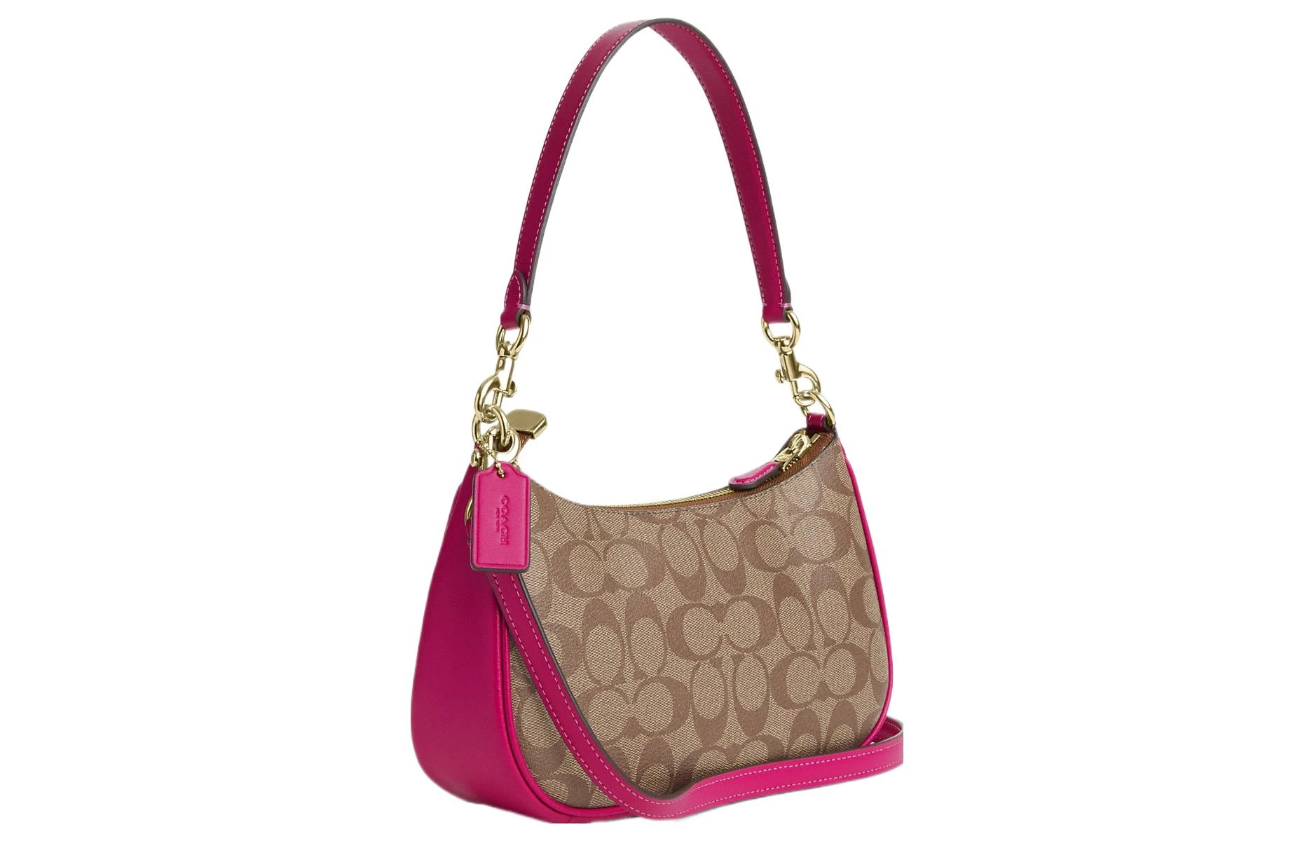 商品[国内直发] Coach|蔻驰 Teri 24 金色徽标经典老花五金扣拉链开合 帆布配皮 帆布包腋下包手提包单肩包 中号 女款 紫色拼卡其色,价格¥1263,第4张图片详细描述