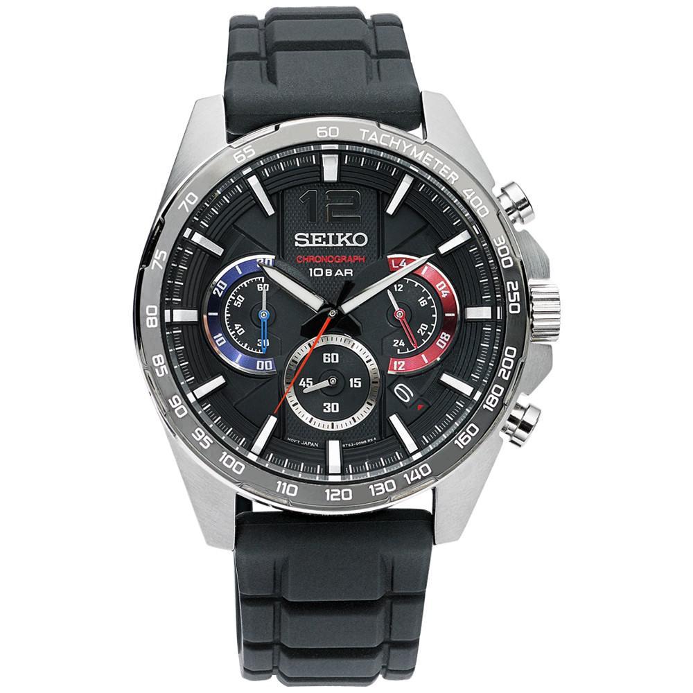 商品Seiko|Men's Essentials Chronograph Black Silicone Strap Watch 43.9mm,价格¥2057,第1张图片