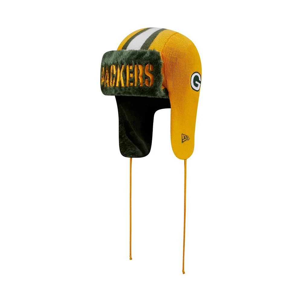 商品New Era|Men's Gold Green Bay Packers Helmet Head Trapper Knit Hat,价格¥261,第1张图片