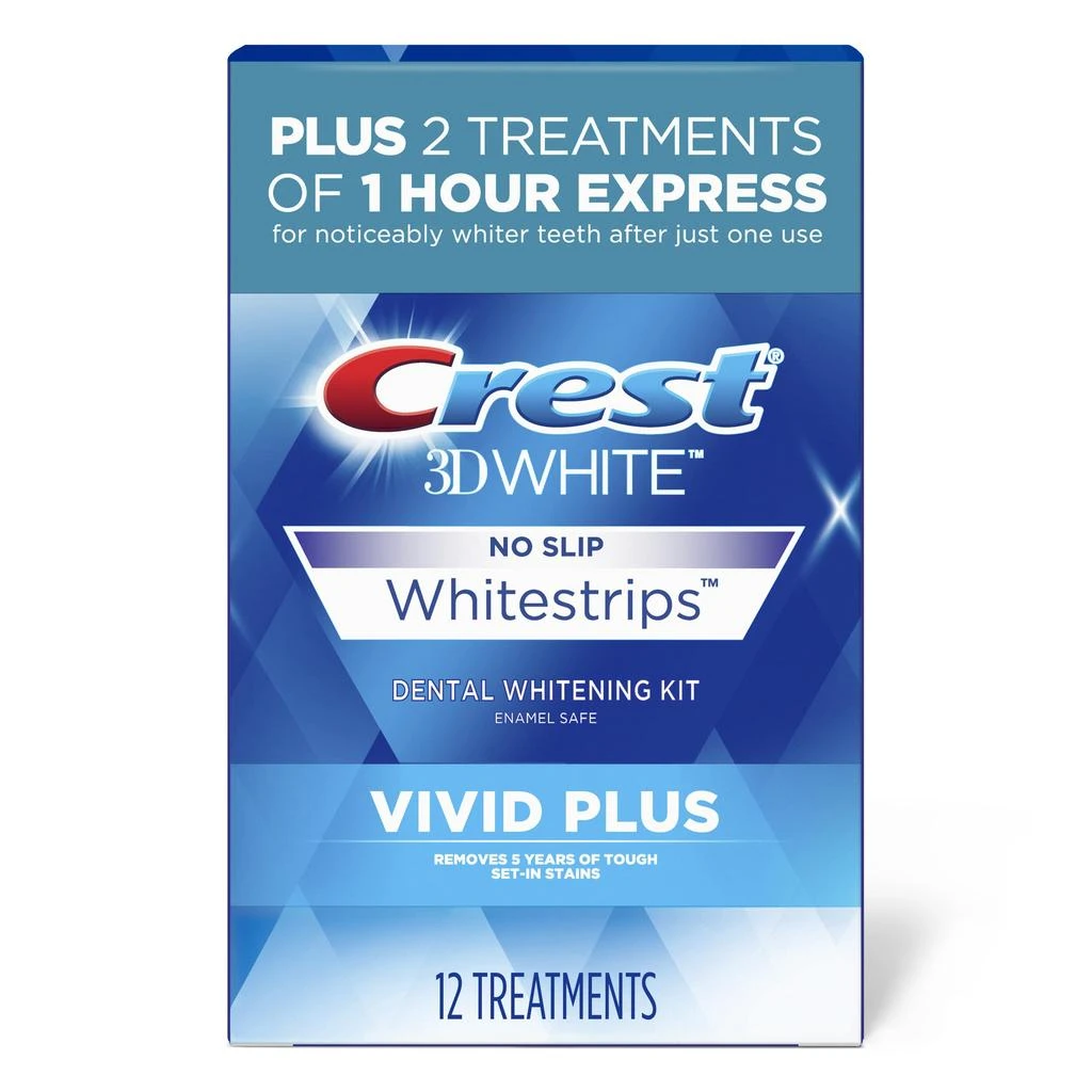 商品Crest|Crest 3DWhitestrips Vivid Plus Whitestrips 3D White, 10 Treatments + 1 Hour Express 2 Treatments Teeth Whitening Kit, 8 Levels Whiter, Crest Teeth Whitening Strips,价格¥246,第5张图片详细描述