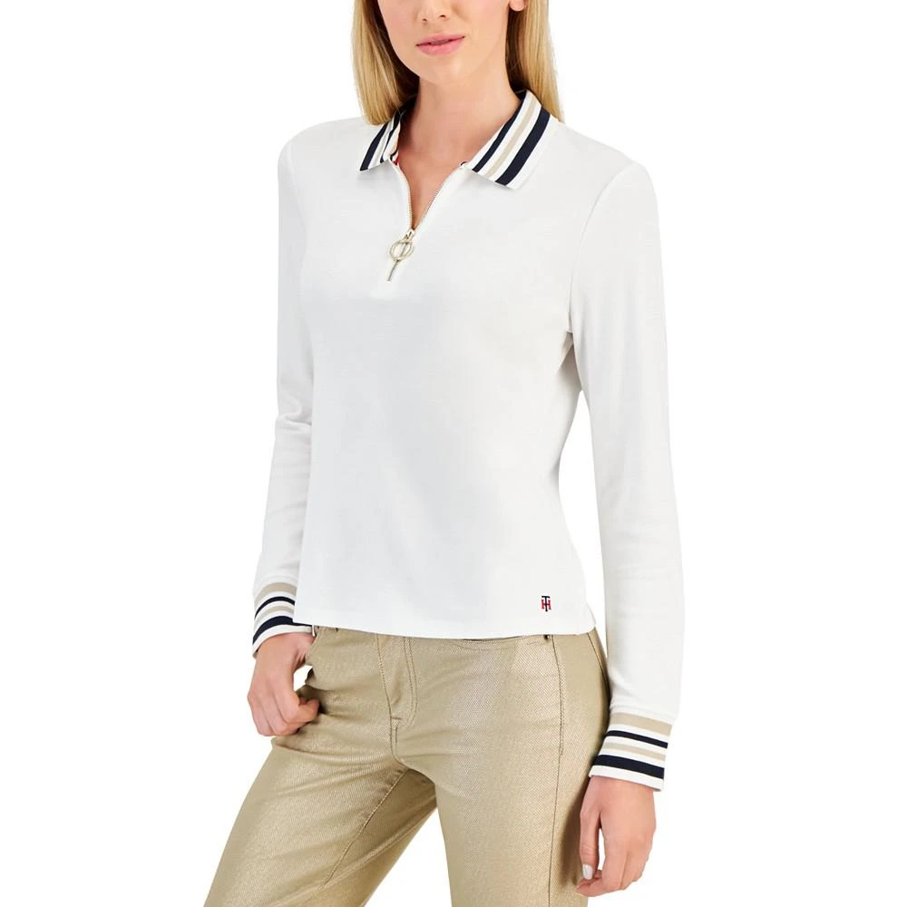 商品Tommy Hilfiger|Women's Cotton Striped-Collar Long-Sleeve Zip Polo,价格¥312,第1张图片