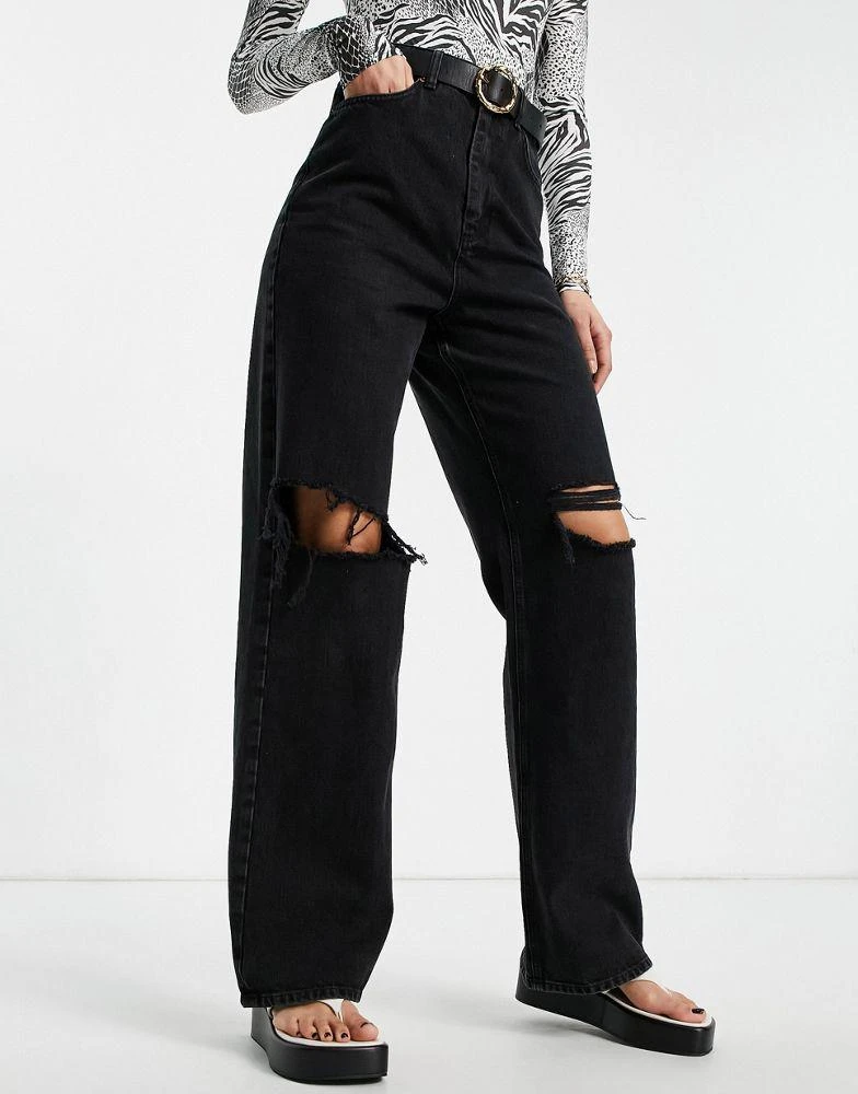 商品ASOS|ASOS DESIGN Tall high rise 'relaxed' dad jeans in washed black with rips,价格¥140,第4张图片详细描述
