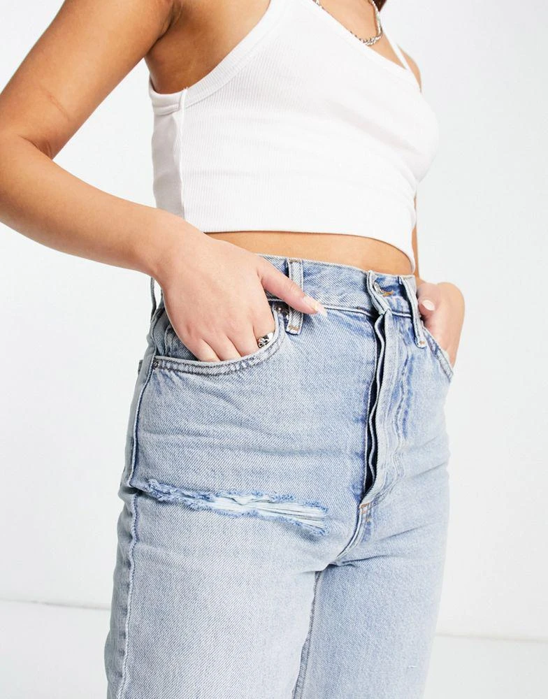 商品Topshop|Topshop straight Kort jeans with rip in bleach,价格¥327,第2张图片详细描述