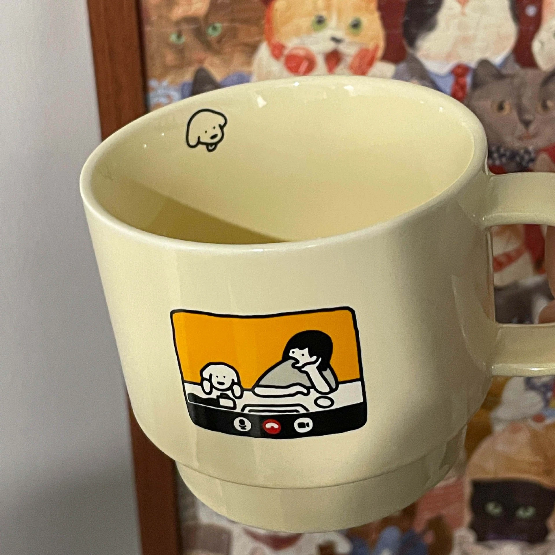 复古卡通小狗咖啡杯ins高颜值奶油马克杯简约家用闺蜜情侣陶瓷杯水杯 商品