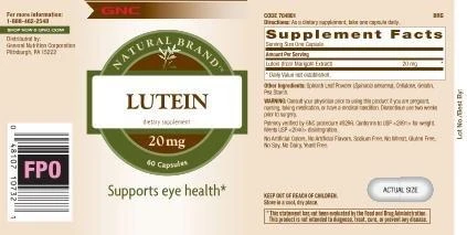 商品GNC|Gnc Natural Brand Lutein 20mg, 60 Capsules, Supports Eye Health,价格¥209,第3张图片详细描述