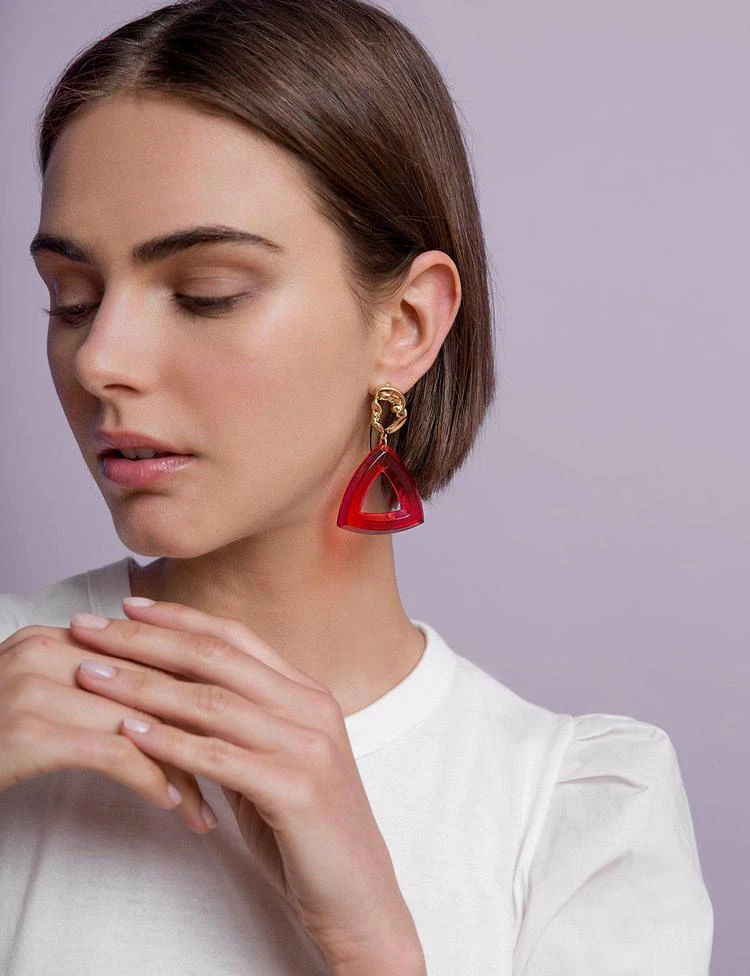 商品Pixie Market|Gold Nugget Red Chandelier Earrings,价格¥181,第4张图片详细描述