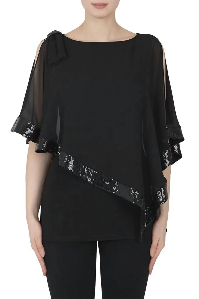 商品JOSEPH RIBKOFF|Asymmetrical Chiffon Overlay Top In Black,价格¥1091,第1张图片