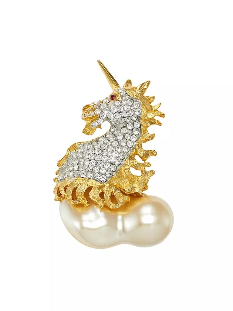 商品Kenneth Jay Lane|22K Gold-Plated, Crystal &amp; Faux Pearl Unicorn Brooch,价格¥433,第1张图片