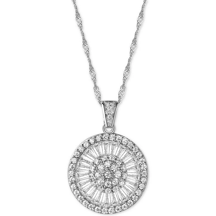 商品Macy's|Cubic Zirconia Baguette Disc Pendant Necklace in Sterling Silver,价格¥300,第1张图片