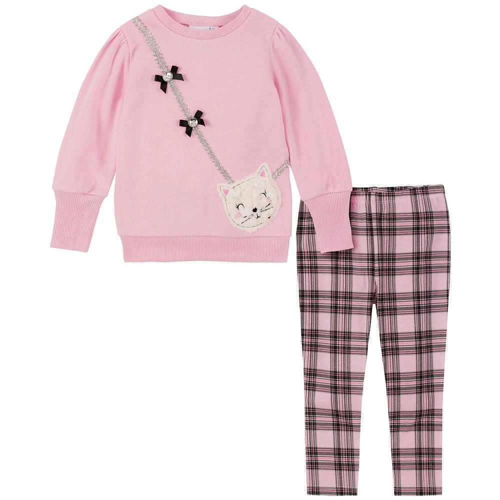 商品KIDS HEADQUARTERS|Little Girls Ribbed-Trim Tunic Top with Sherpa Cross body Applique and Plaid Leggings Set, 2 Piece,价格¥165,第1张图片