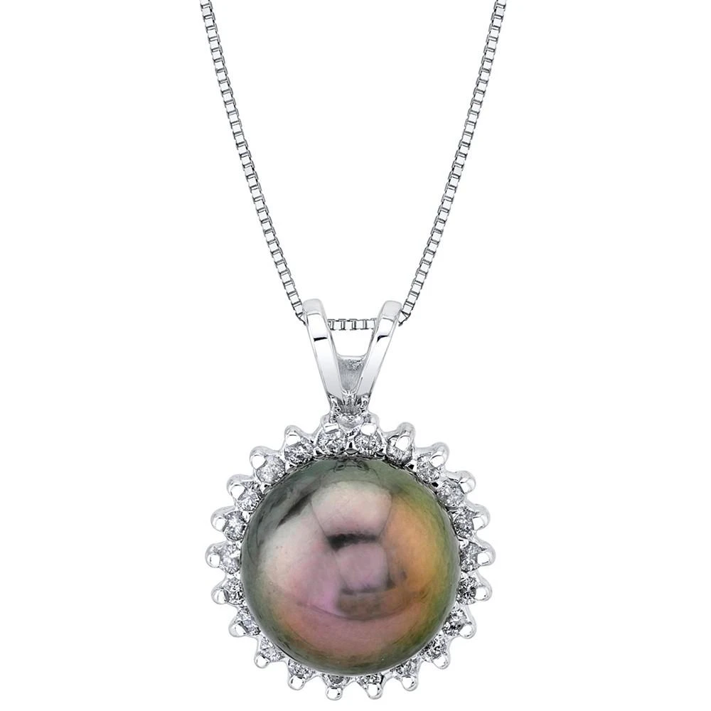 商品Macy's|Cultured Tahitian Pearl (10mm) & Diamond (1/5 ct. t.w.) Halo 18" Pendant Necklace in 14k White Gold,价格¥8821,第1张图片