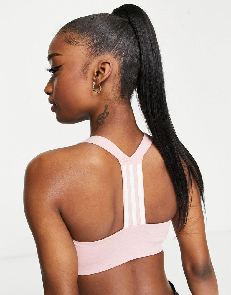 商品Adidas|adidas Training 3 Stripe design mid-support sports bra in pink,价格¥225,第2张图片详细描述