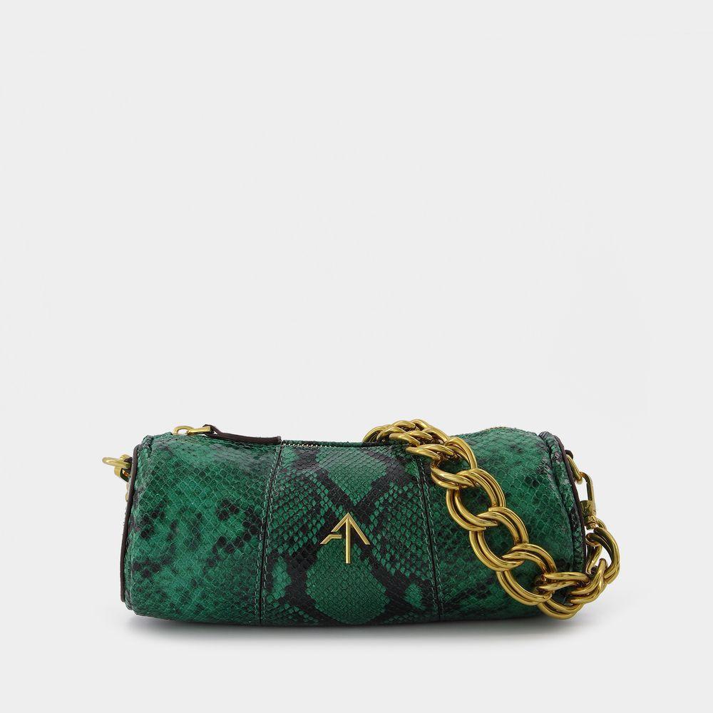 商品Manu Atelier|Mini Cylinder Bag in Snake Embossed Green Leather,价格¥3380,第1张图片