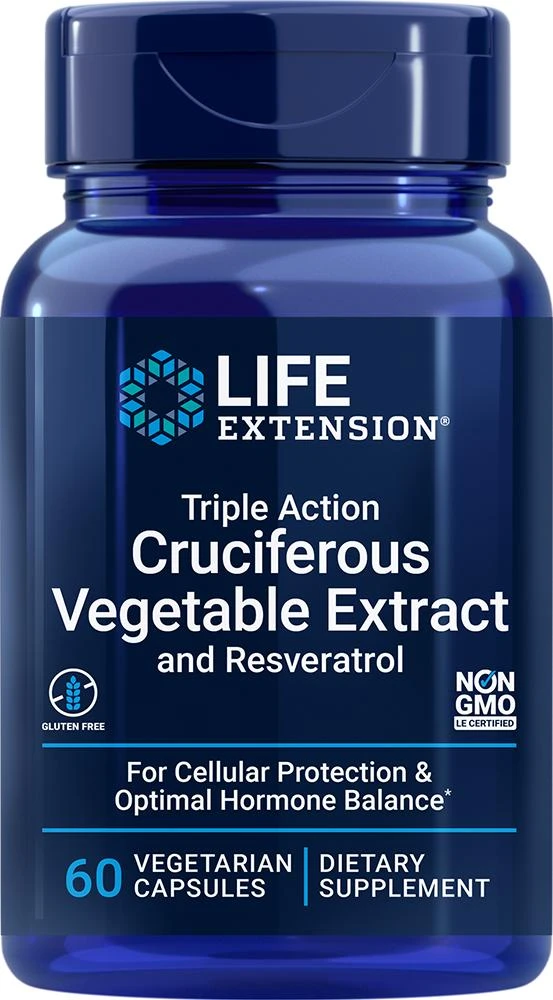 商品Life Extension|Life Extension Triple Action Cruciferous Vegetable Extract and Resveratrol (60 vegetarian capsules),价格¥193,第1张图片