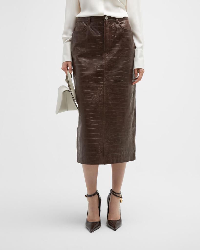 商品FRAME|Crocodile Embossed Leather Midi Skirt,价格¥2561,第1张图片