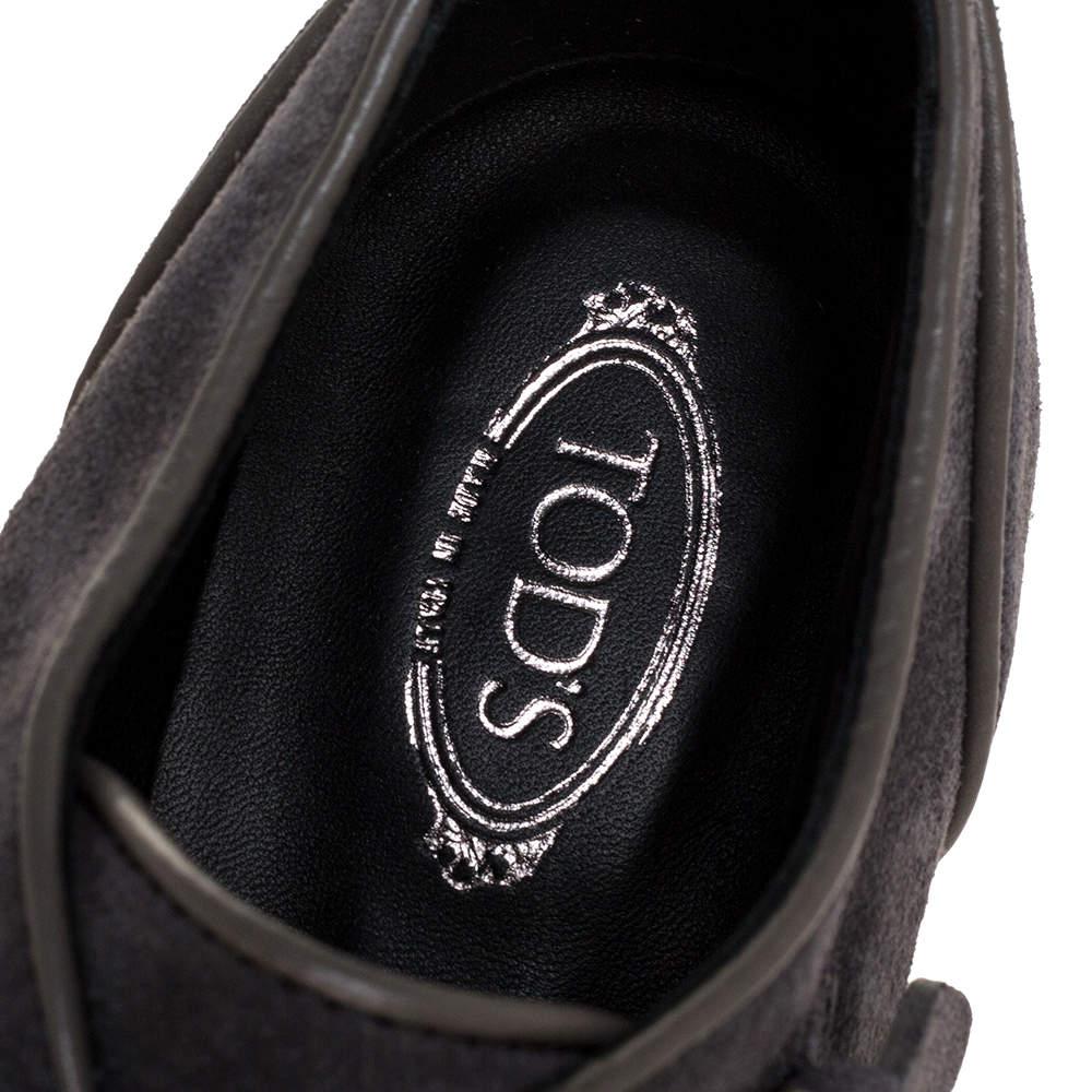 Tod's Grey Suede Leather Platform Block Heel Ankle Booties Size 39商品第7张图片规格展示