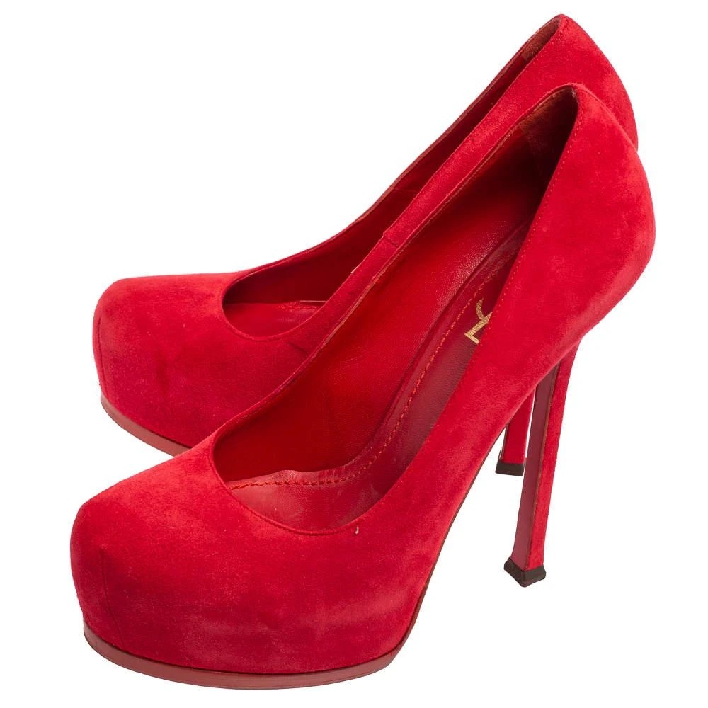 商品[二手商品] Yves Saint Laurent|Saint Laurent Red Suede Tribtoo Platform Pumps Size 37.5,价格¥1307,第4张图片详细描述