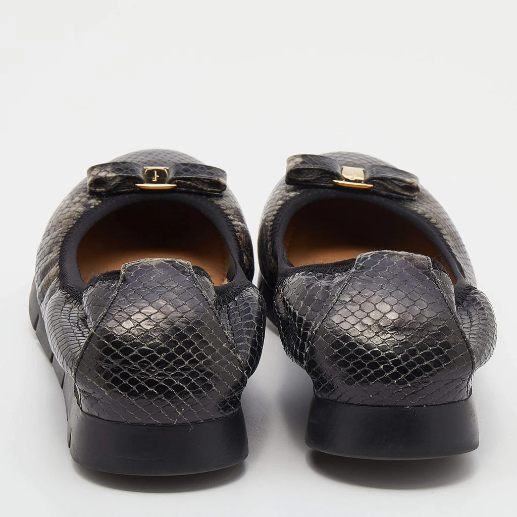 商品[二手商品] Salvatore Ferragamo|Salvatore Ferragamo Brown Python Embossed Leather Vara Bow Scrunch Ballet Flats Size 39.5,价格¥1045,第5张图片详细描述