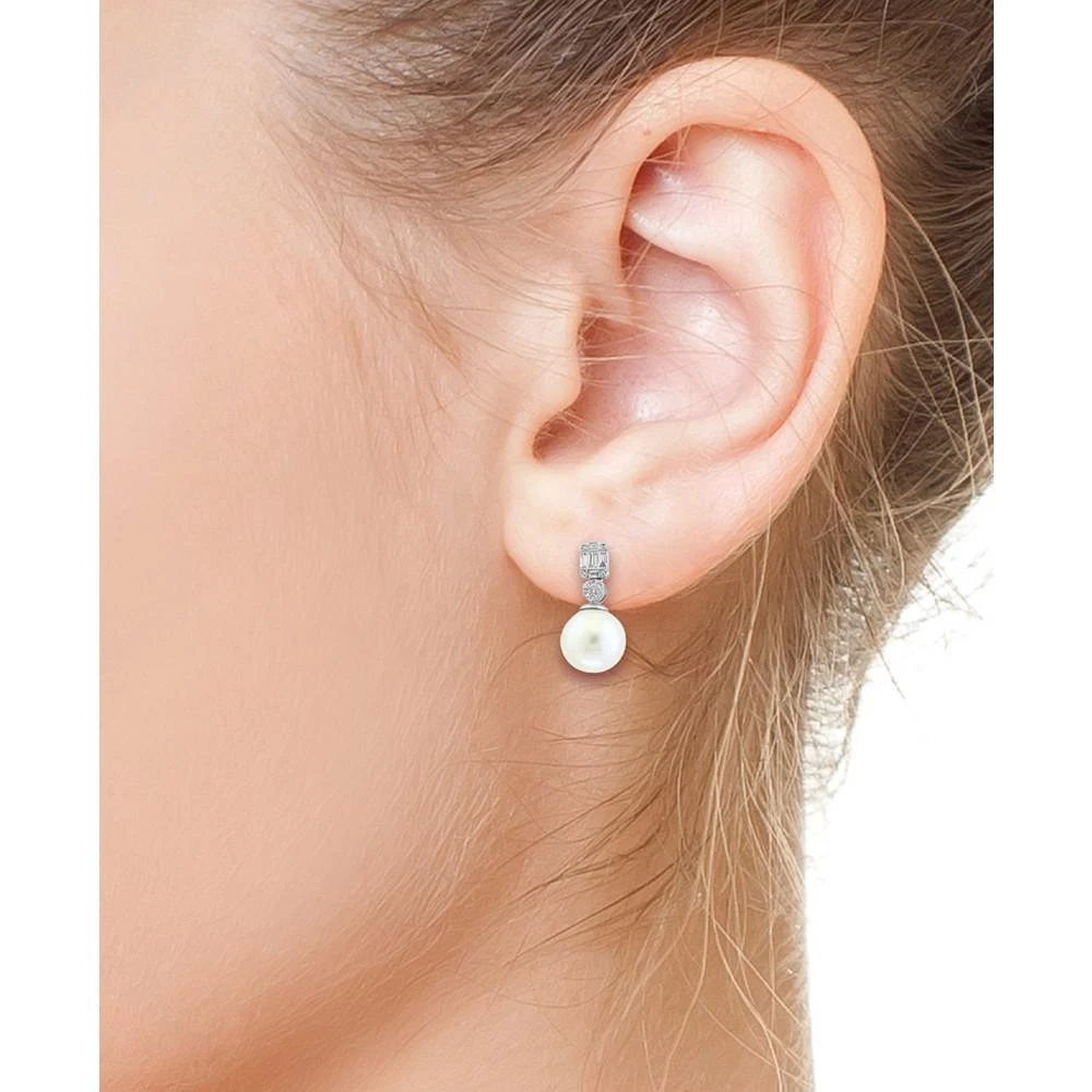 商品Effy|EFFY® Cultured Freshwater Pearl (9mm) & Diamond (1/5 ct. t.w.) Drop Earrings in 14k White Gold,价格¥14194,第2张图片详细描述