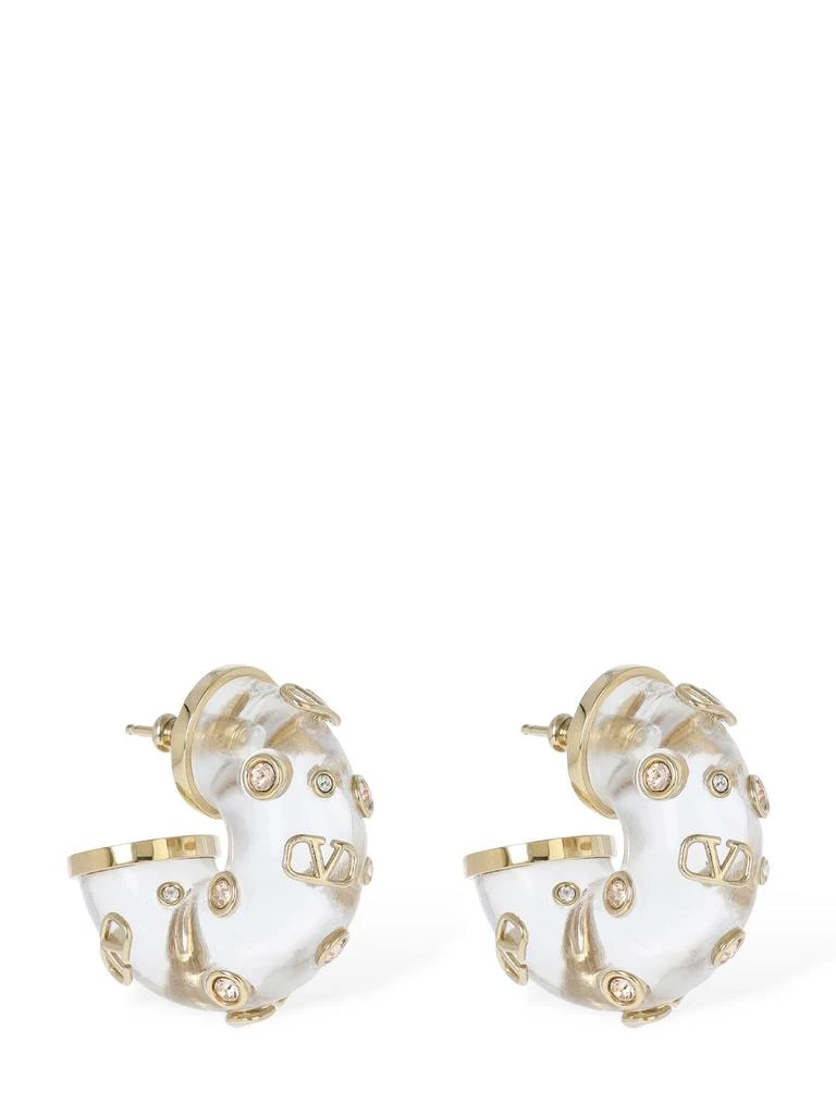 商品Valentino|V Logo & Crystal Plexi Hoop Earrings,价格¥7663,第2张图片详细描述