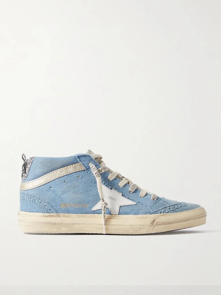 商品Golden Goose|Midstar 亮片金葱皮革边饰仿旧牛仔布高帮运动鞋  - IT36,价格¥5369,第1张图片