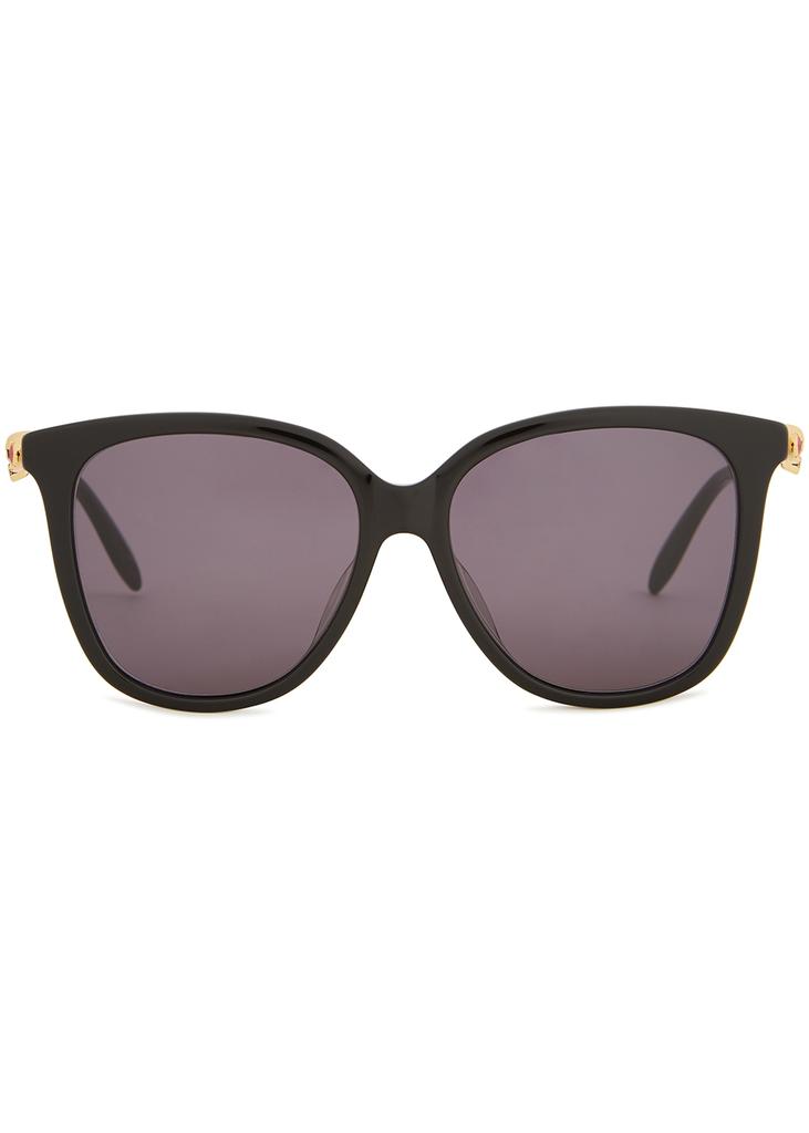 Black oversized oval-frame sunglasses商品第2张图片规格展示