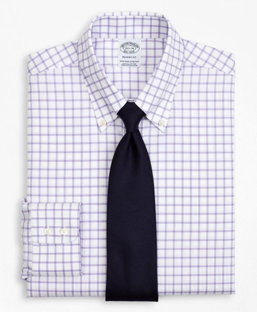 商品Brooks Brothers|Stretch Regent Regular-Fit Dress Shirt, Non-Iron Twill Button-Down Collar Grid Check,价格¥525,第1张图片