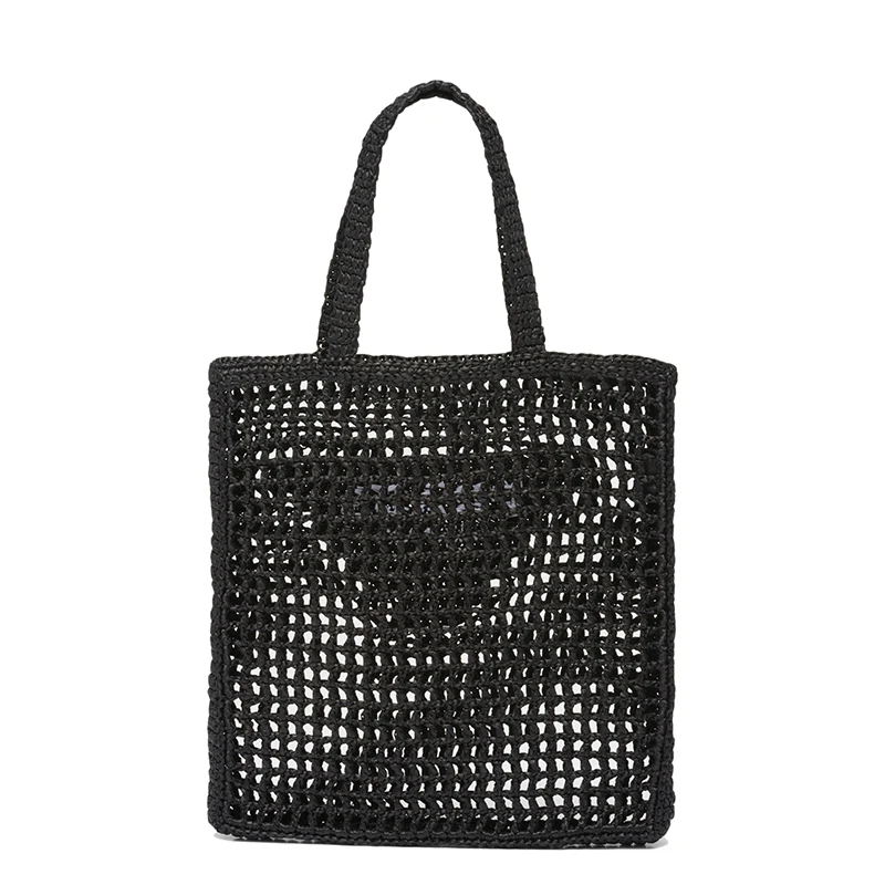 PRADA/普拉达 22新款 女士黑色酒椰纤维解构式单肩手提镂空托特包 商品