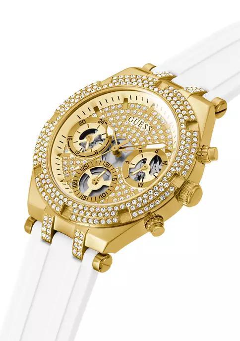 商品GUESS|Gold Tone White Silicone Watch,价格¥1300,第5张图片详细描述