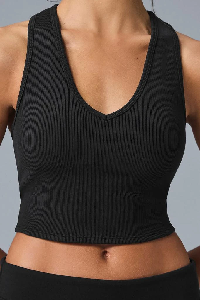 商品Alo|Goddess Ribbed Cropped Racerback Tank - Black,价格¥574,第3张图片详细描述