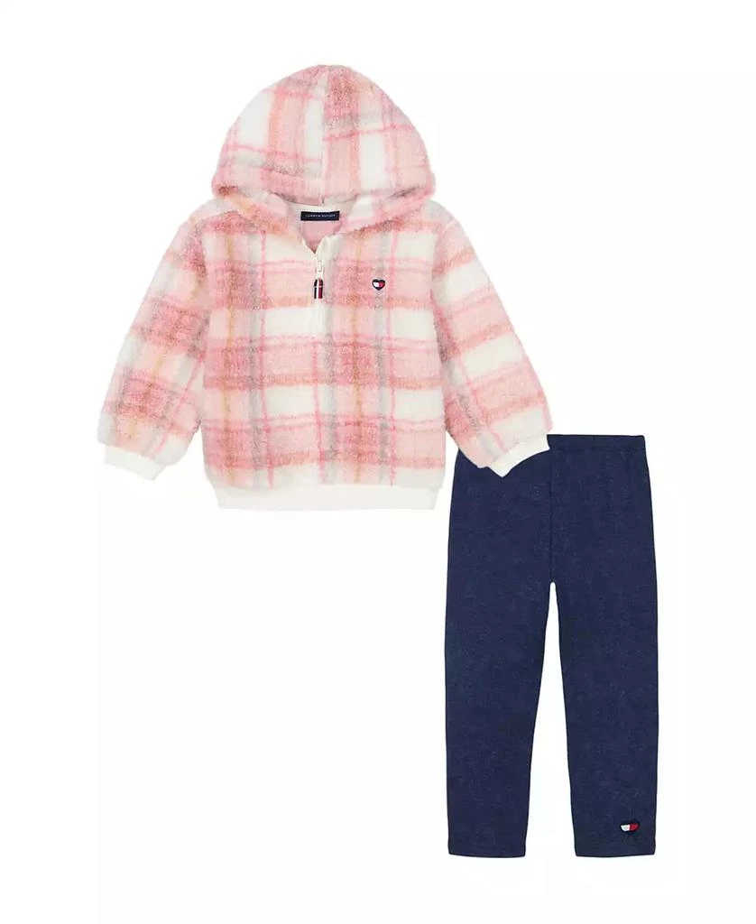 商品Tommy Hilfiger|Toddler and Little Girls Plaid Hooded Semi-Zip Pullover and Jegging Outfit, 2-Piece Set,价格¥283,第1张图片