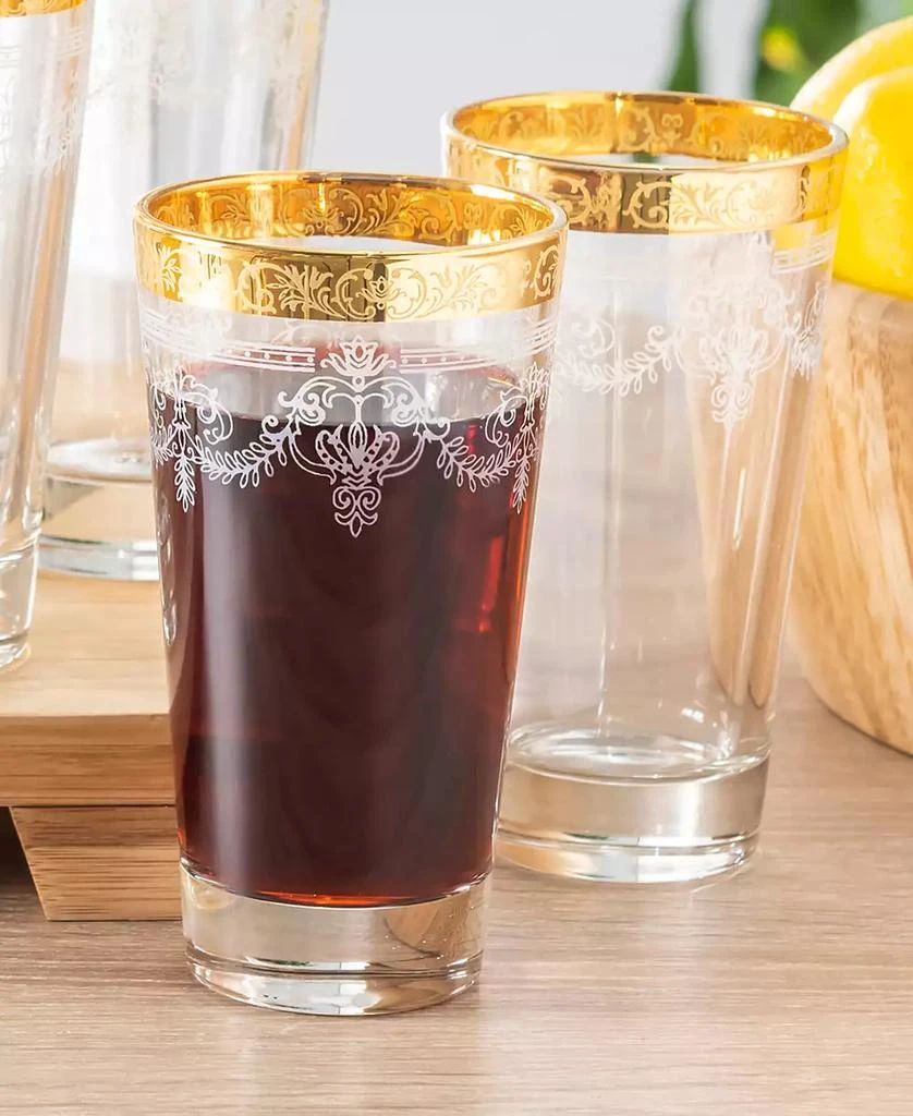 商品Lorren Home Trends|High Ball 6 Piece Stencil Pattern and Gold Band Glass Set,价格¥414,第4张图片详细描述
