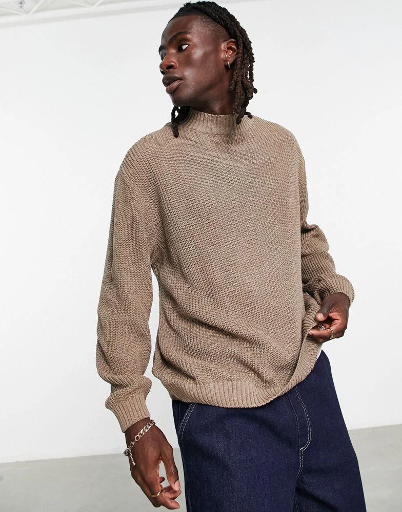 商品ASOS|ASOS DESIGN oversized fisherman rib turtle neck jumper in taupe marl,价格¥191,第1张图片