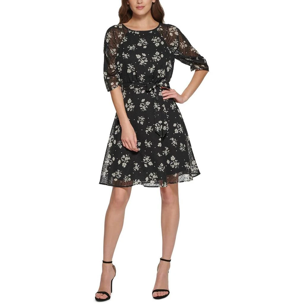 商品DKNY|Womens Floral Print Polyester Fit & Flare Dress,价格¥215,第3张图片详细描述