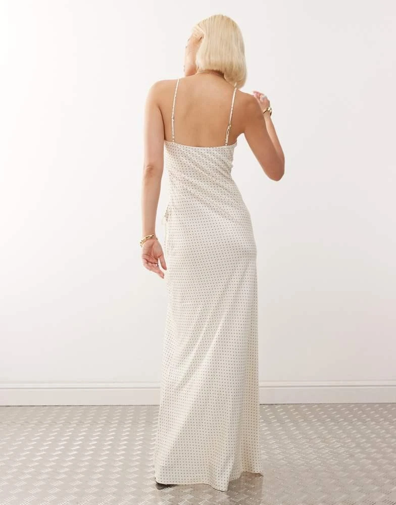 商品Lioness|Lioness About A Girl asymmetric bow tie cutout detail satin maxi dress in white polka dot,价格¥206,第4张图片详细描述