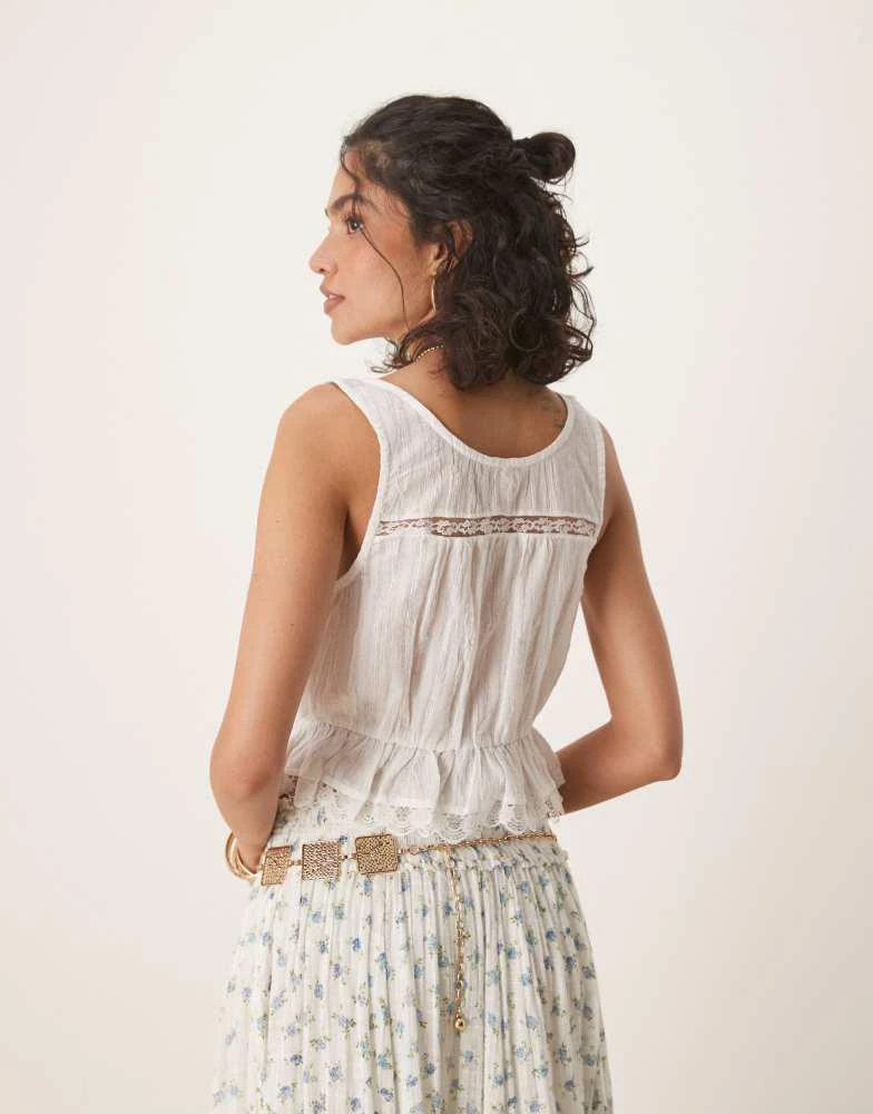 商品Free People|Free People alana lace insert boho tank top in ivory,价格¥811,第4张图片详细描述
