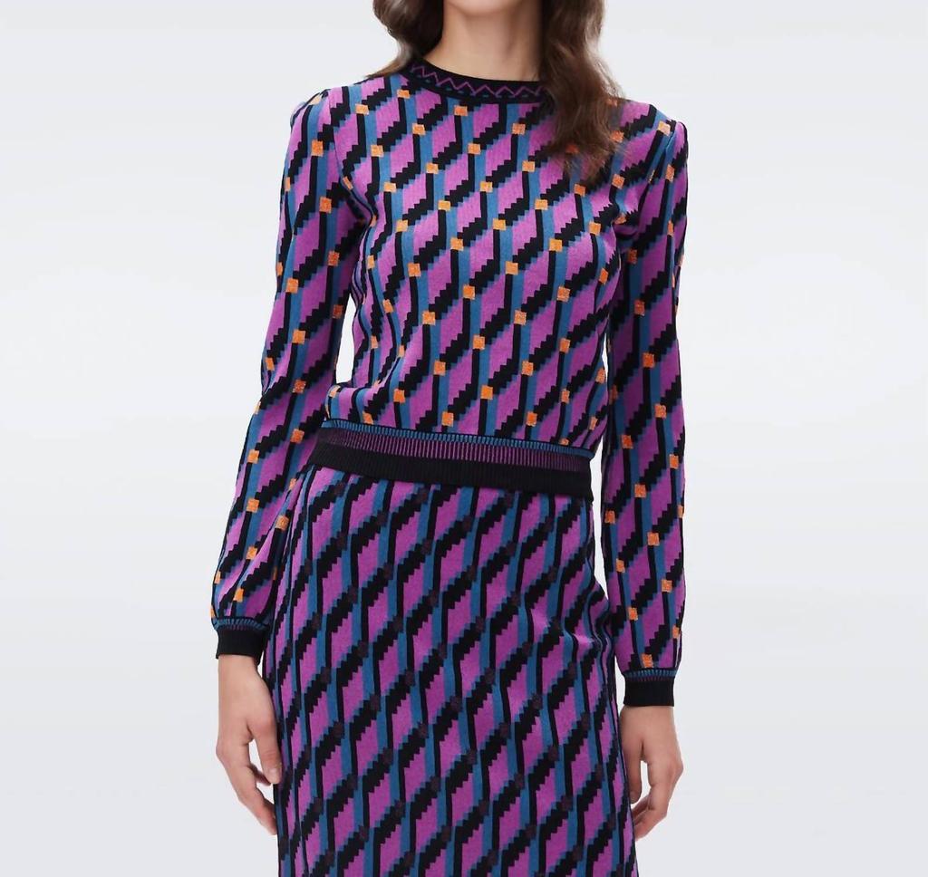 商品Diane von Furstenberg|Iggy Mock Neck Wool Sweater In Cube Chain Purple,价格¥1873,第3张图片详细描述