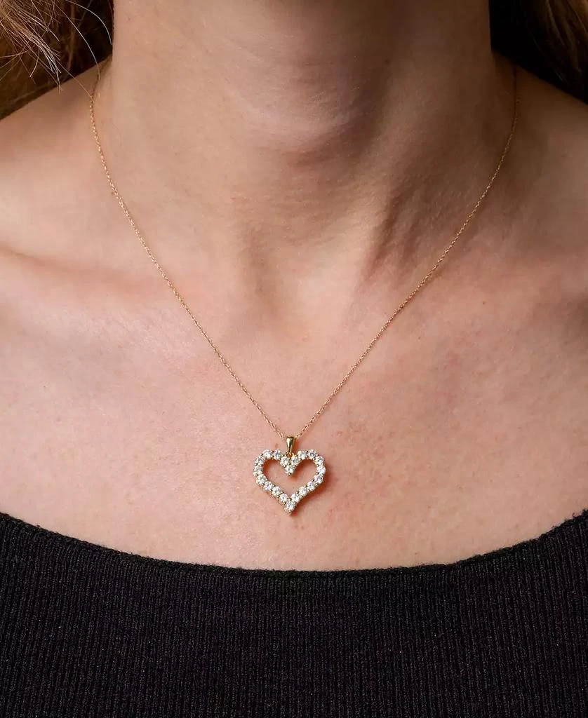 商品Macy's|Diamond Open Heart Pendant Necklace (1 ct. t.w.) in 14k White or Yellow Gold, 18" + 2" extender,价格¥24582,第2张图片详细描述