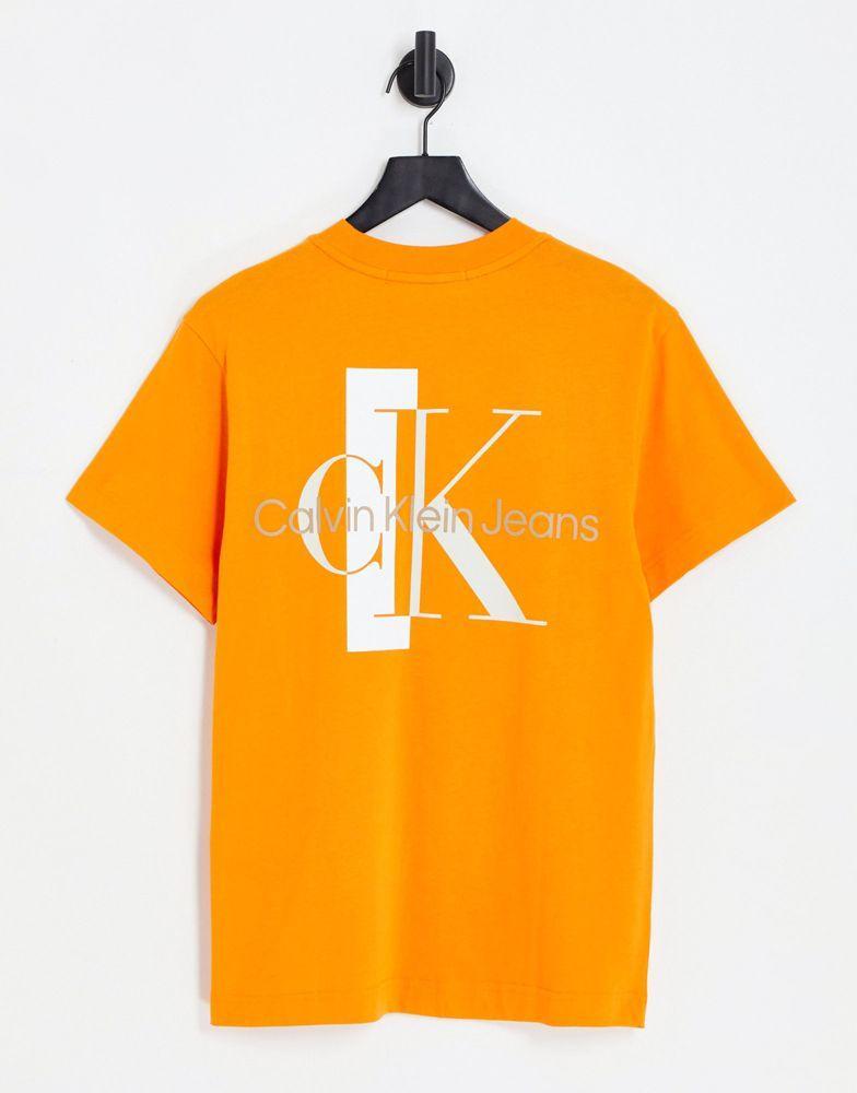 商品Calvin Klein|Calvin Klein Jeans blocking capsule back graphic boxy fit t-shirt in orange exclusive to ASOS,价格¥360,第1张图片