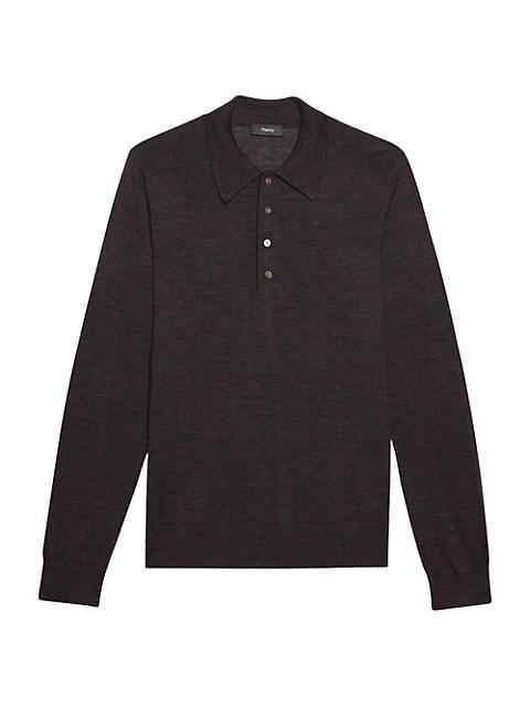 Long-Sleeve Heathered Polo Shirt商品第1张图片规格展示