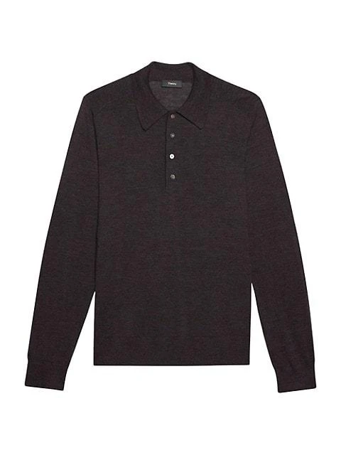 商品Theory|Long-Sleeve Heathered Polo Shirt,价格¥676,第1张图片