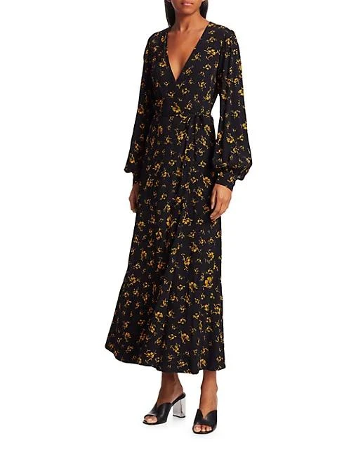 商品Ganni|Long Floral Wrap Dress,价格¥465,第4张图片详细描述